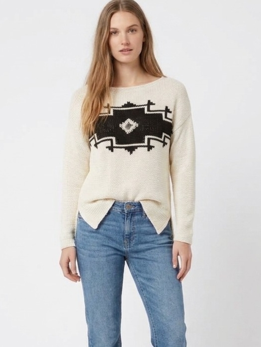 Vintage Lauren Ralph Lauren Abstract Geometric Motif Sweater In Cream/Black